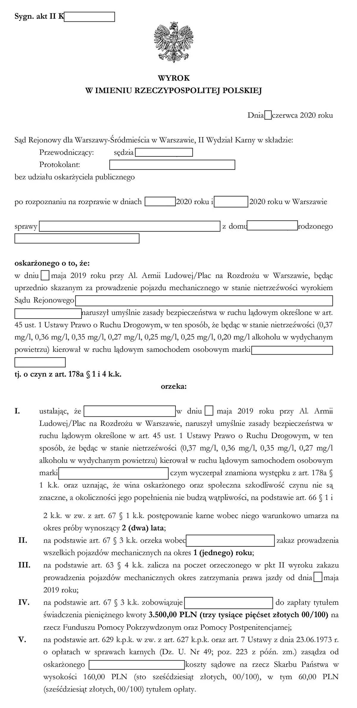 Prowadzenie auta pod wpływem Wyrok i Uniewinnienie